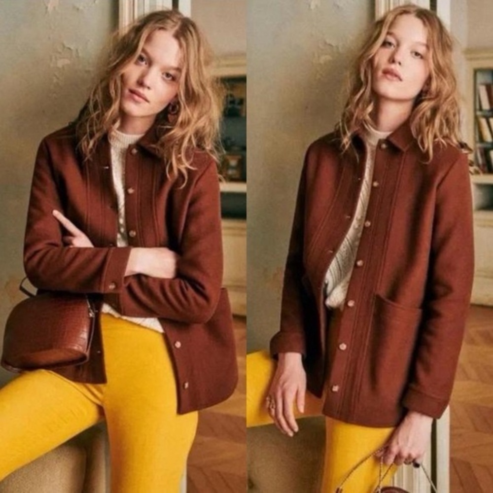 Sézane Will Jacket in Wool Mocha Color (Size XS)